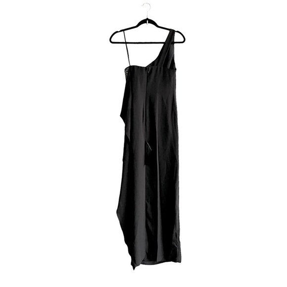 BCBGMaxAzria One-Shoulder Ruffle Glitter Panel Evening Gown Maxi Dress Black 0 - Picture 11 of 13